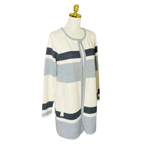 ADRIENNE VITTADINI |Colorblock Stripe Wool Blend Open Front Knit Cardigan Size L - Picture 3 of 7